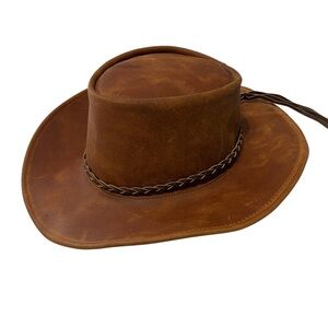 Vintage Brown Leather Outback Cowboy Hat